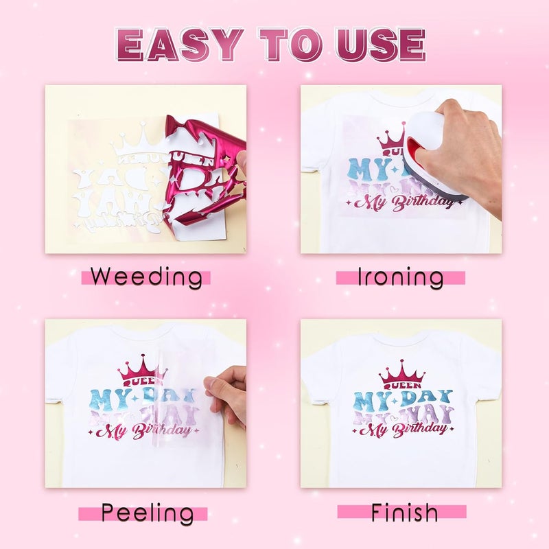 Tintnut Metallic Heat Transfer Vinyl Roll Red Purple Chrome HTV - 12"x 6 ft Foil Holographic Iron On Vinyl for DIY T-Shirts Handbags Hats Crafts - Image 4